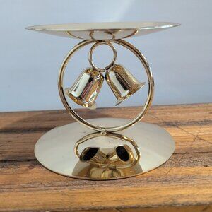 Vintage Metal-Glow By Gallow Gold-toned Metal Candle Holder W/ Bells Made In USA